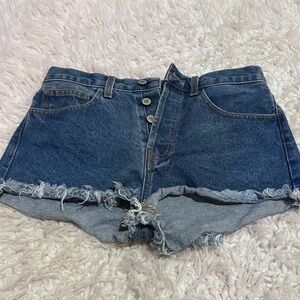 Brandy Melville John Galt Jeans Shorts Blue High Rise Cut Off Button Fly Med